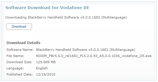 Official OS 5.0.0.1036 For The BlackBerry Bold 9000 From Vodafone DE