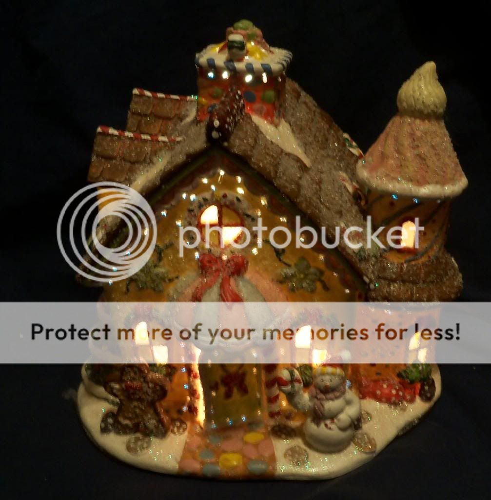 Ceramic Gingerbread House Christmas Fiber Optic Flickering Light Village Figure
